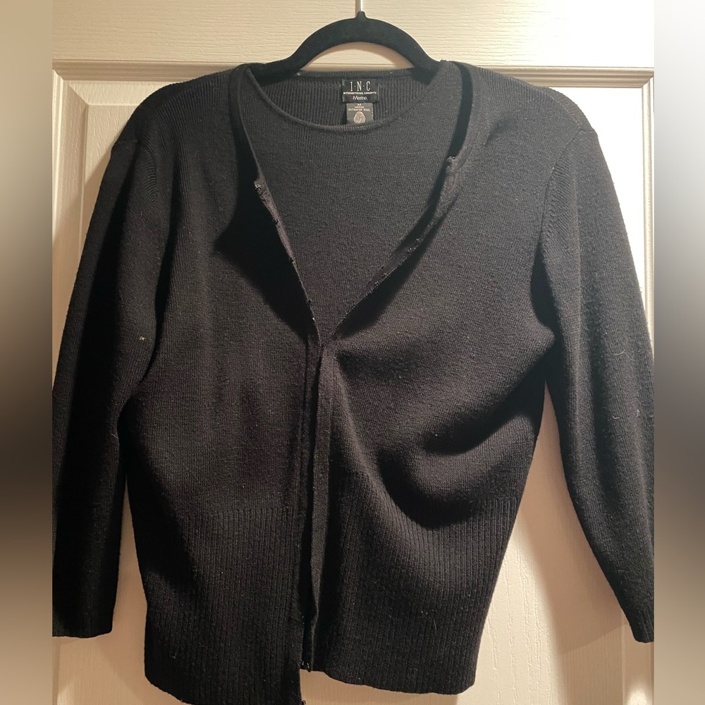 INC Black Merino Wool Women’s Set Sweater & Camisole, S M